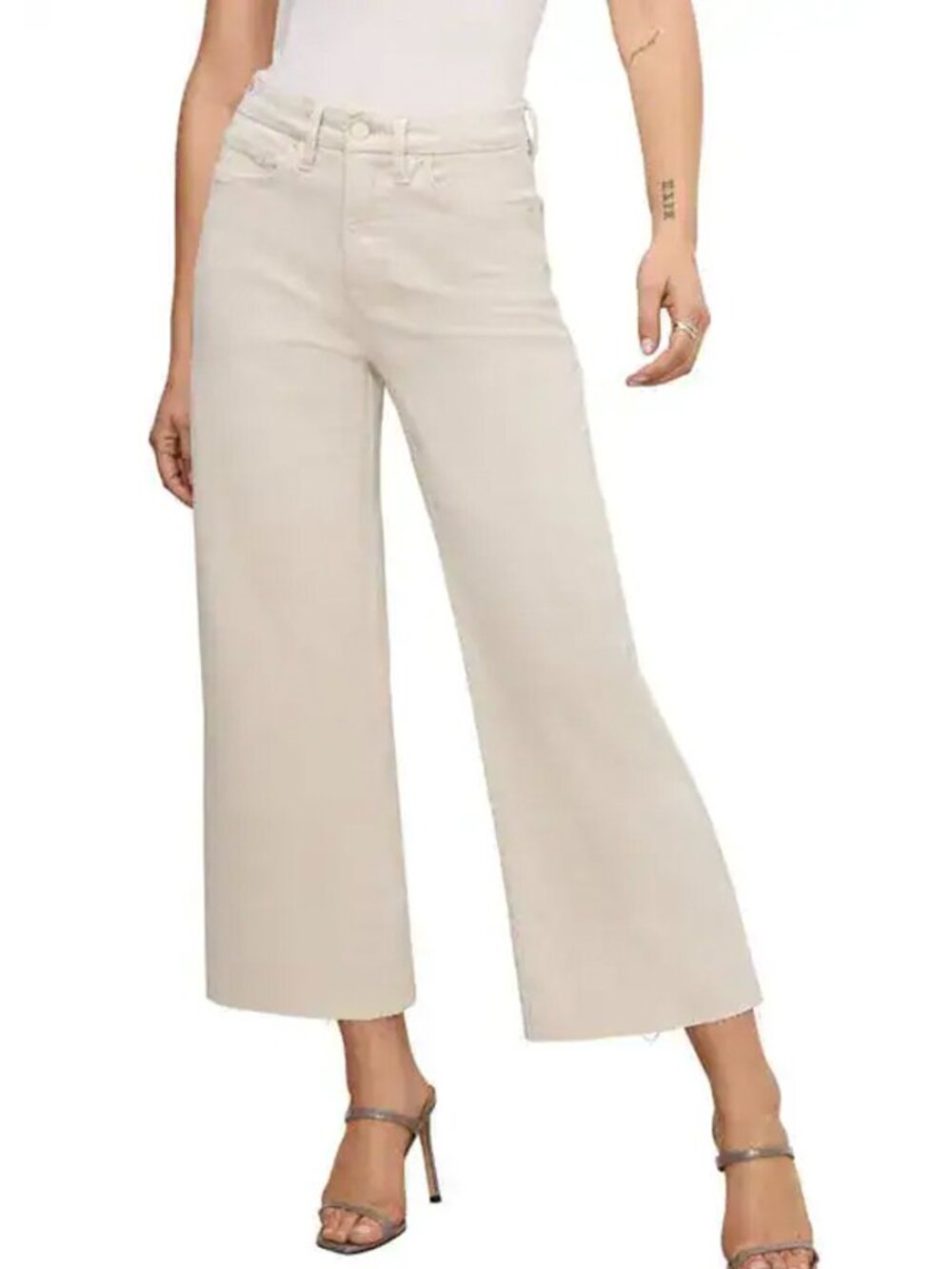 Women's Wide-Leg Cropped Jeans - Cream